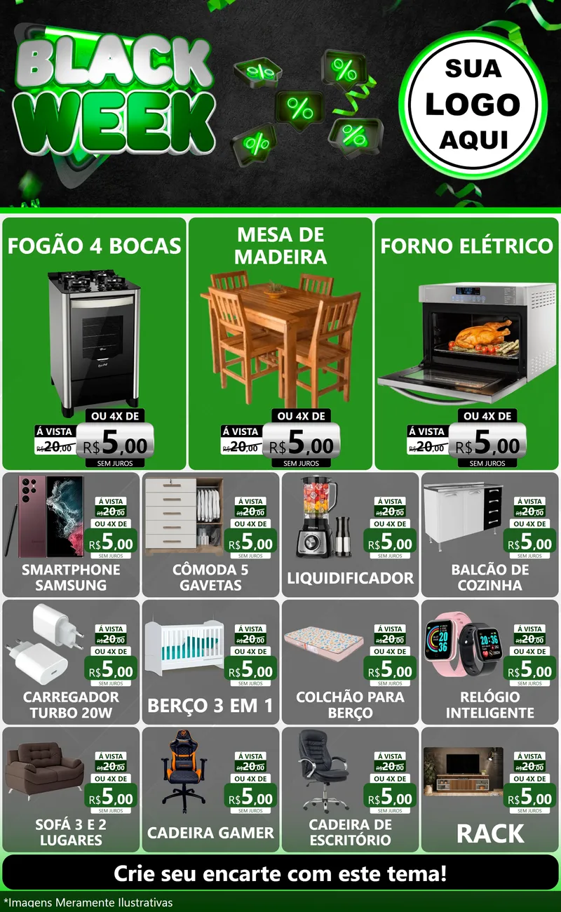 Modelo de Encarte para Encarte Grande com o tema Black Week para Móveis e Eletro