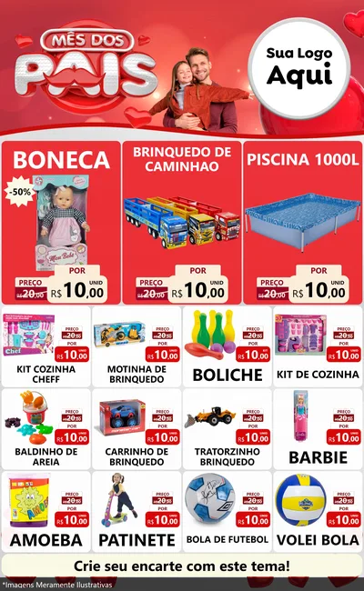 Modelo de Encarte para Encarte Grande com o tema Mês dos Pais para Brinquedos