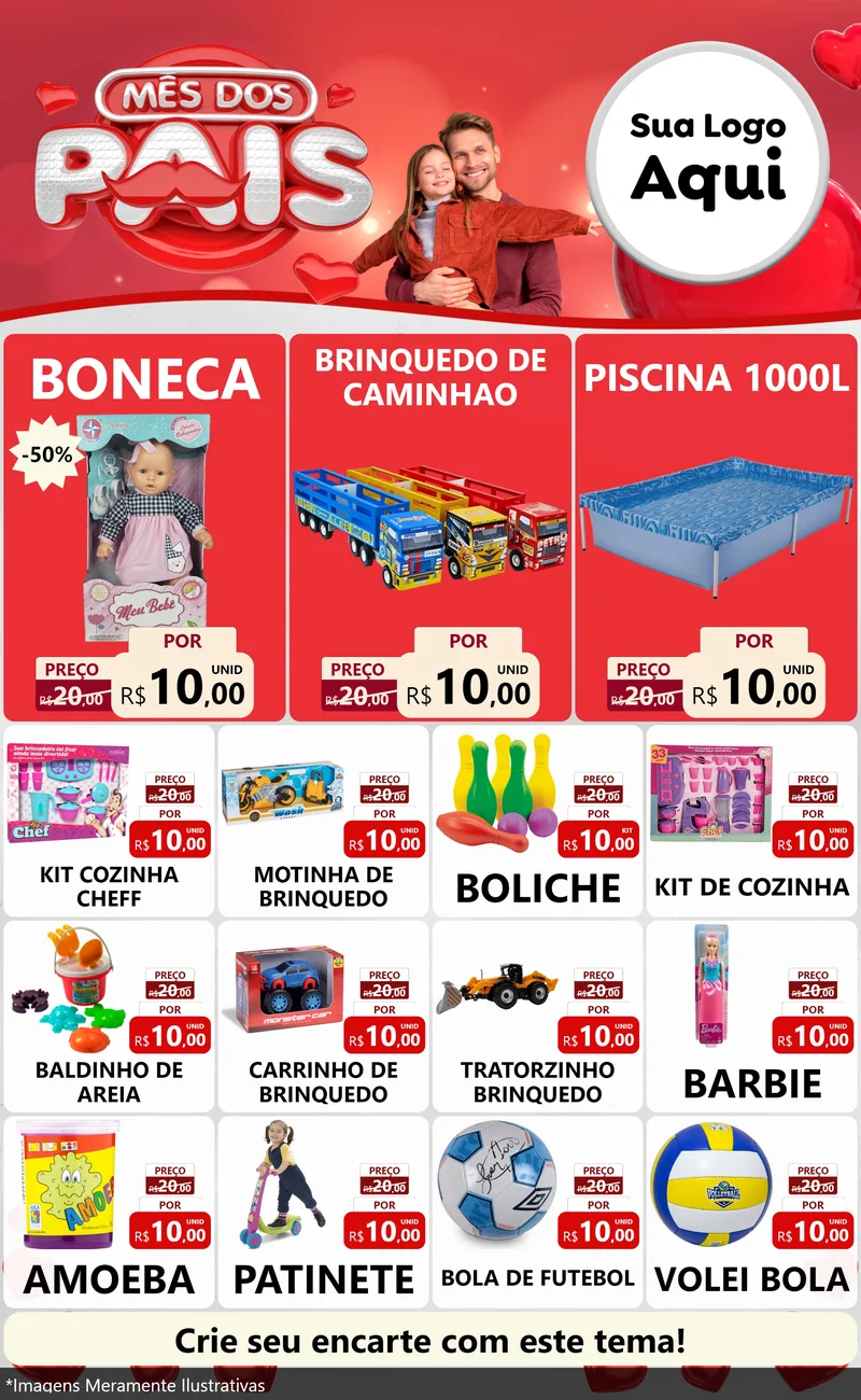 Modelo de Encarte para Encarte Grande com o tema Mês dos Pais para Brinquedos