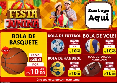 Modelo de Encarte para Encarte A4 Horizontal com o tema Festa Junina para Artigos Esportivos