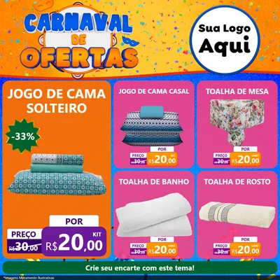 Modelo de Rede Social para Feed Facebook com o tema Carnaval de Ofertas para Cama, Mesa e Banho