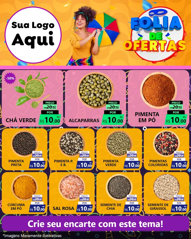 Modelo de Rede Social para Feed Instagram com o tema Folia de Ofertas para Produtos Naturais