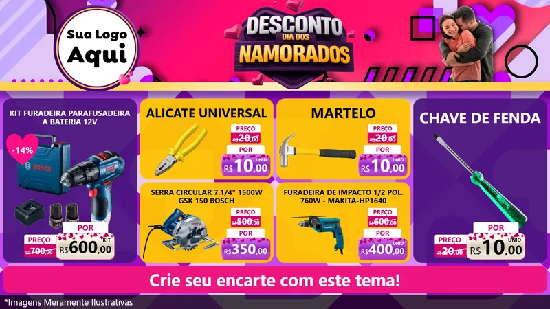Modelo de TV para TV Horizontal com o tema Desconto Dia dos Namorados para Maquinas e Ferramentas