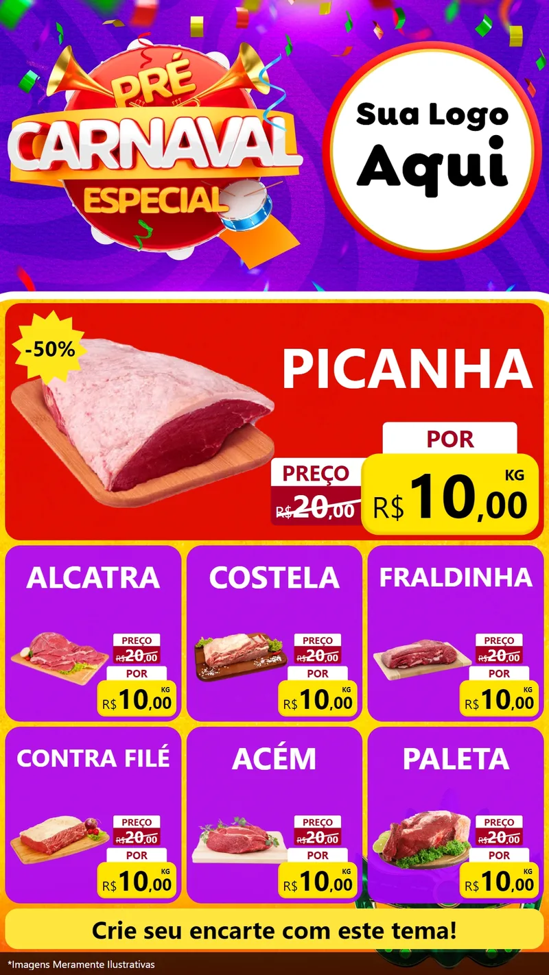 Modelo de Rede Social para Stories com o tema Pré-Carnaval Especial para Açougue