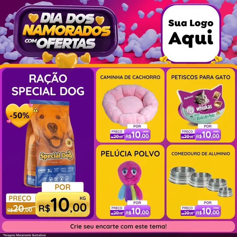 Modelo de Rede Social para Feed Facebook com o tema Dia Dos Namorados Com Ofertas para Pet Shop