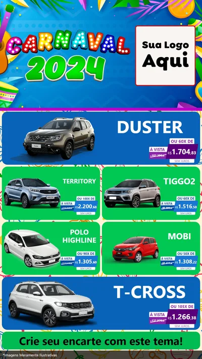 Modelo de TV para TV Vertical com o tema Carnaval 2027 para Concessionaria de Carros