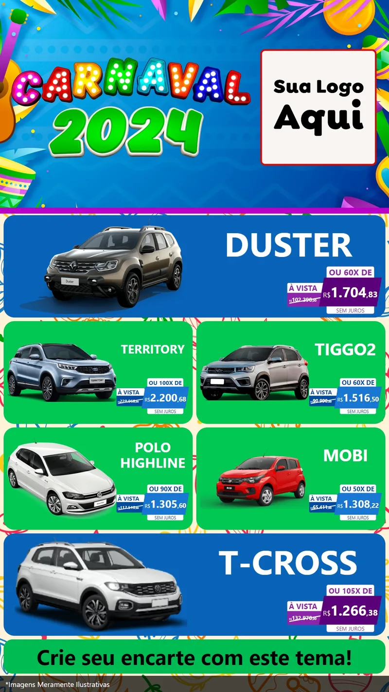 Modelo de TV para TV Vertical com o tema Carnaval 2027 para Concessionaria de Carros