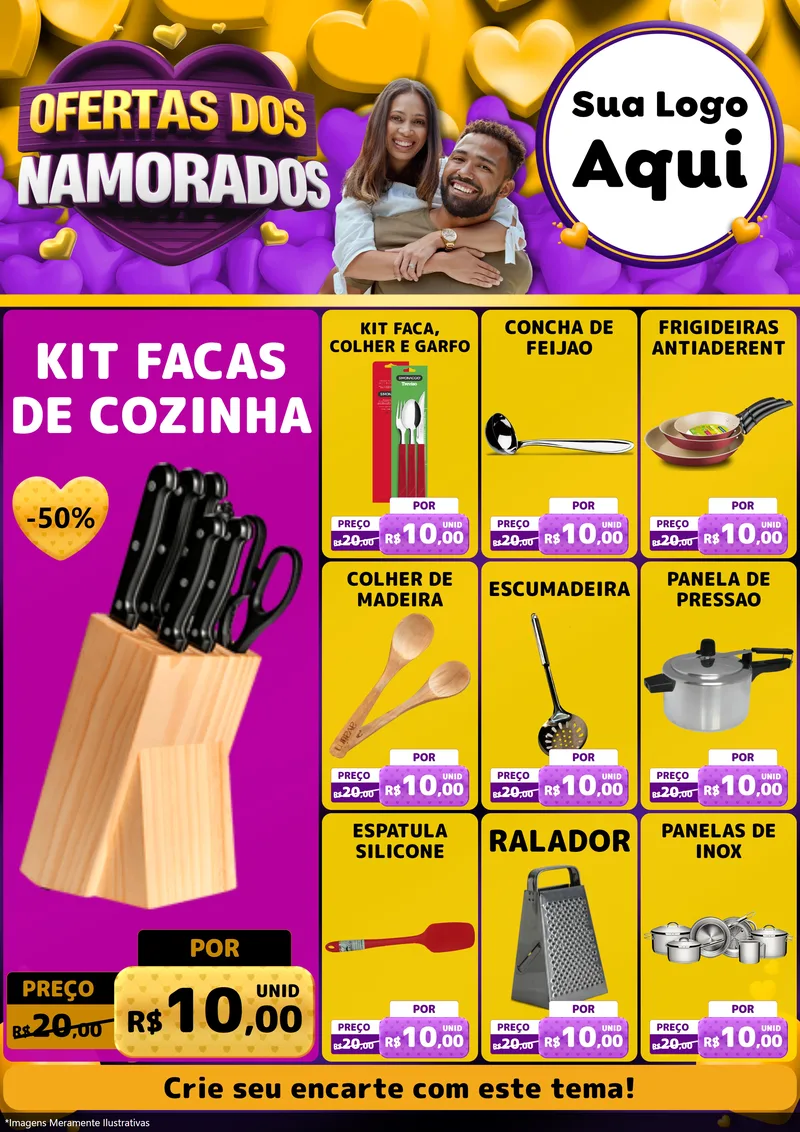 Modelo de Encarte para Encarte A4 Vertical com o tema Oferta Dos Namorados para Utilidades Domésticas