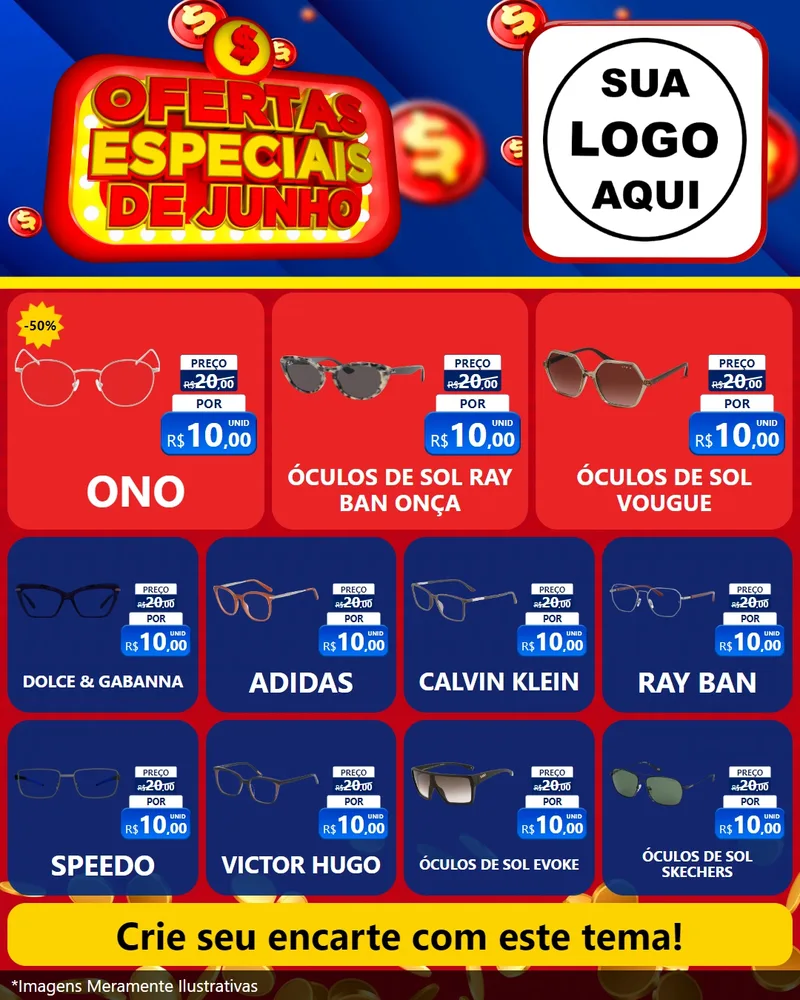 Modelo de Rede Social para Feed Instagram com o tema Ofertas Especiais de Junho para Óticas