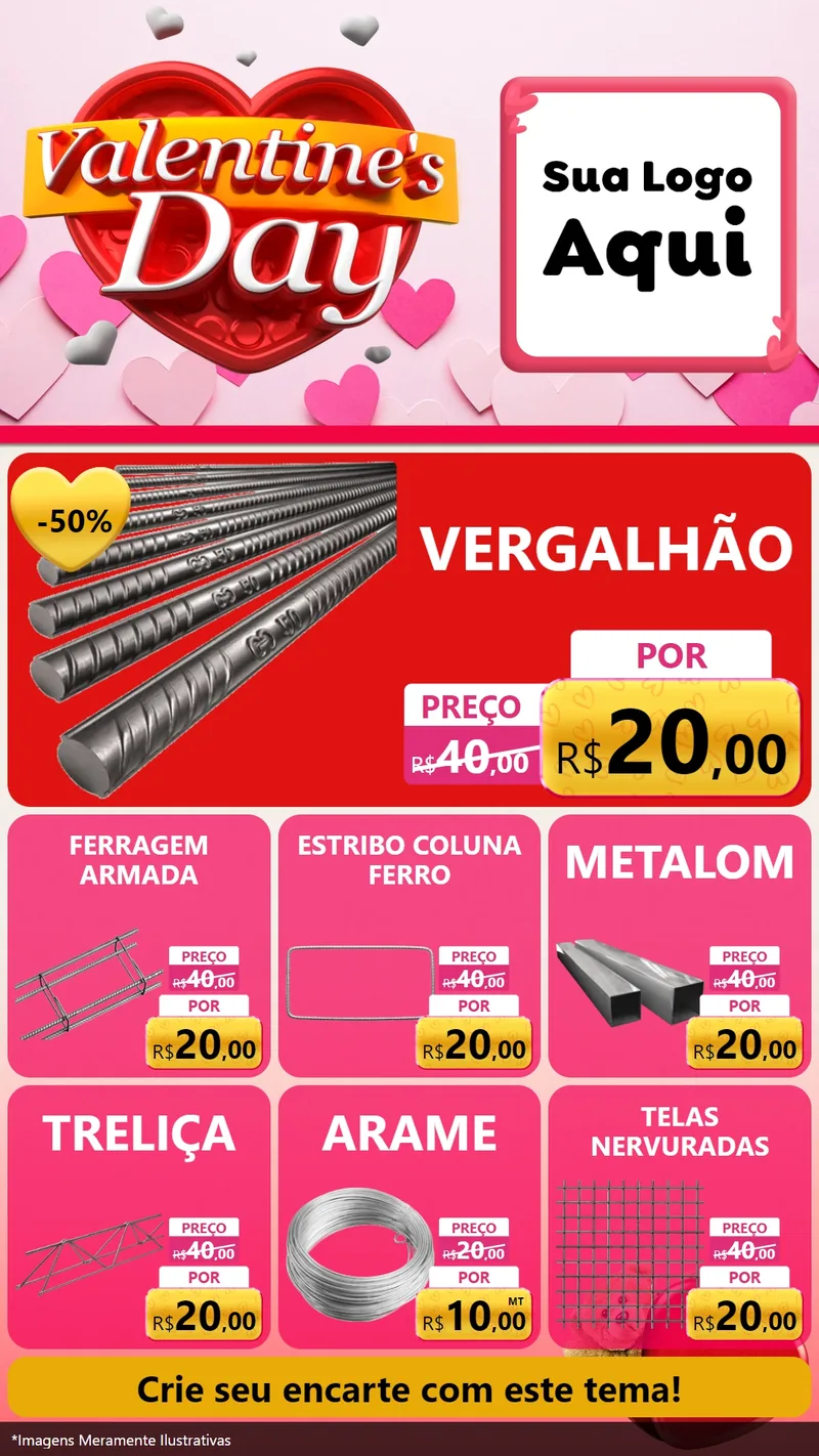 Modelo de Rede Social para Stories com o tema Valentine's Day para Ferragens