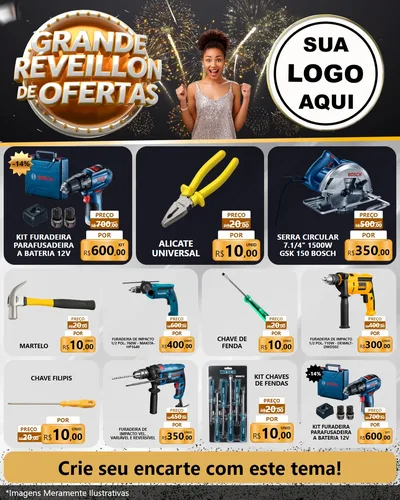 Modelo de Rede Social para Feed Instagram com o tema Grande Réveillon de Ofertas para Maquinas e Ferramentas