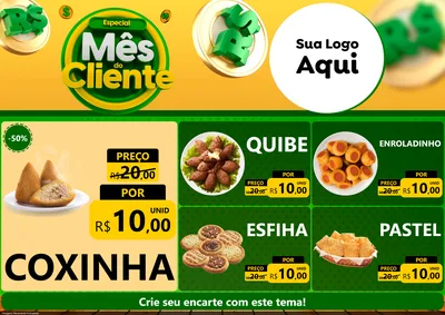 Modelo de Encarte para Encarte A4 Horizontal com o tema Especial Mês do Cliente para Salgadaria