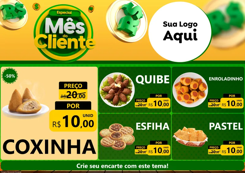 Modelo de Encarte para Encarte A4 Horizontal com o tema Especial Mês do Cliente para Salgadaria