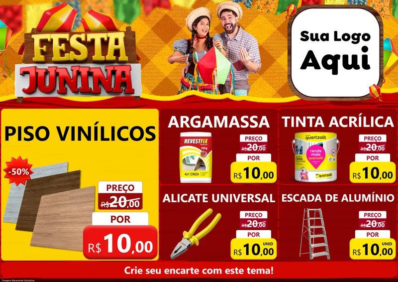 Modelo de Encarte para Encarte A4 Horizontal com o tema Festa Junina para Material para Construção