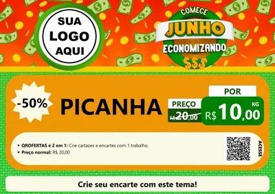 Modelo de Cartaz para Cartaz A4 Horizontal com o tema Comece Junho Economizando para Açougue