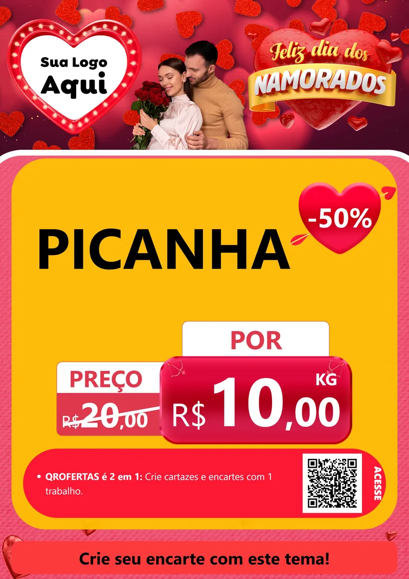 Modelo de Cartaz para Cartaz A4 Vertical com o tema Feliz Dia Dos Namorados para Açougue