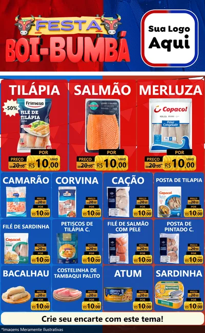 Modelo de Encarte para Encarte Grande com o tema Festa Boi Bumbá para Peixaria