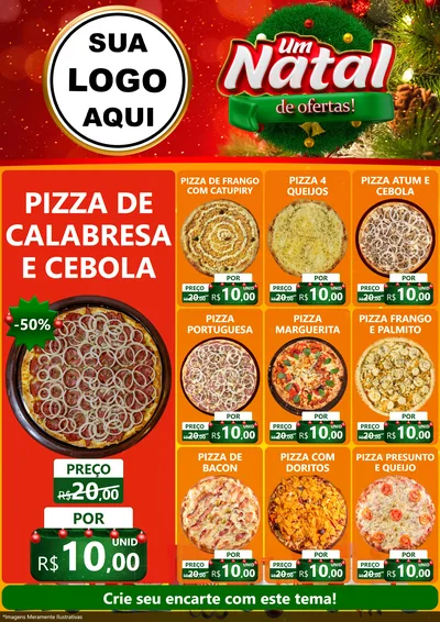 Modelo de Encarte para Encarte A4 Vertical com o tema Um Natal de Ofertas para Pizzaria