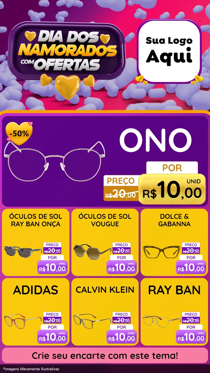 Modelo de Rede Social para Stories com o tema Dia Dos Namorados Com Ofertas para Óticas