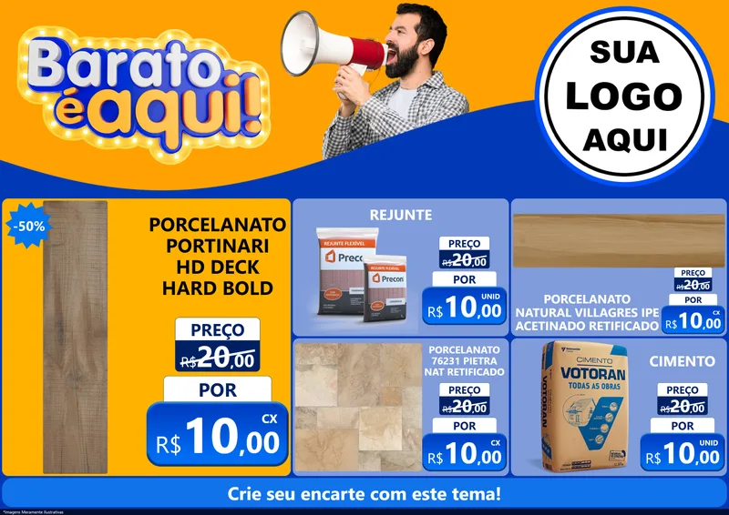 Modelo de Encarte para Encarte A4 Horizontal com o tema Barato é aqui para Pisos e revestimentos