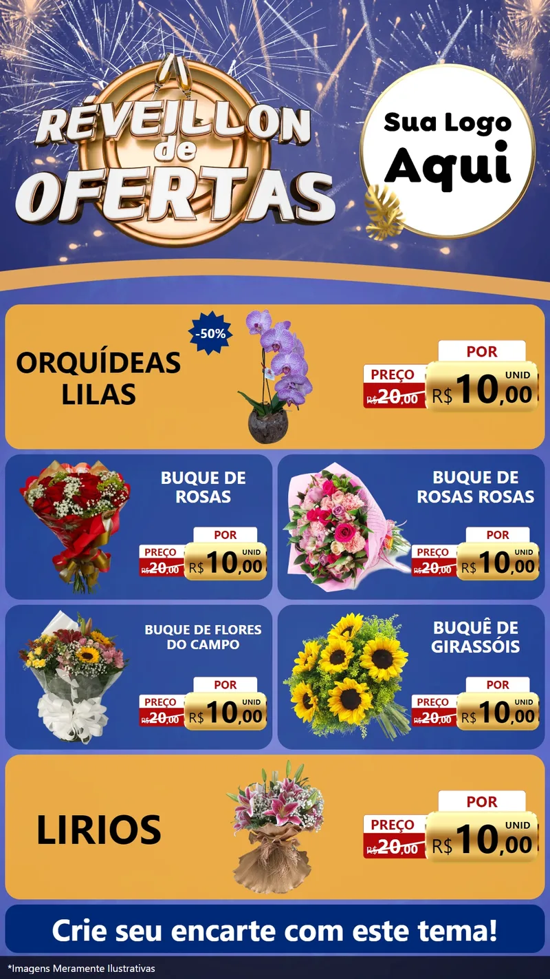 Modelo de TV para TV Vertical com o tema Réveillon de Ofertas para Floricultura e jardim