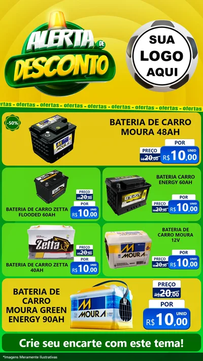 Modelo de TV para TV Vertical com o tema Alerta de Desconto para Baterias Elétricas