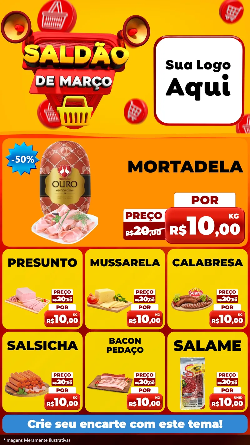 Modelo de Rede Social para Stories com o tema Saldão de Março para Frios e Laticínios