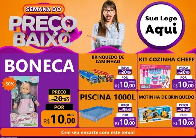 Modelo de Encarte para Encarte A4 Horizontal com o tema Semana do Preço Baixo para Brinquedos