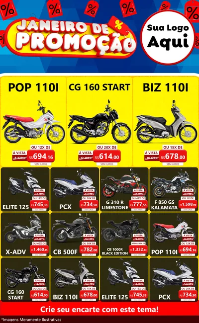 Modelo de Encarte para Encarte Grande com o tema Janeiro de Promoção para Concessionaria de Motos