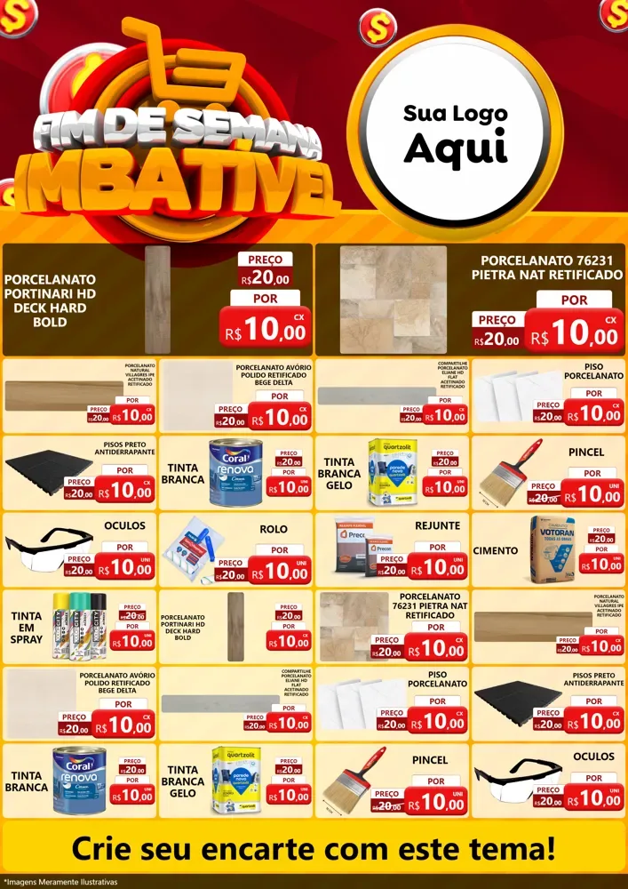 Modelo de Encarte para Encarte A4 Vertical com o tema Fim de Semana Imbatível para Pisos e revestimentos