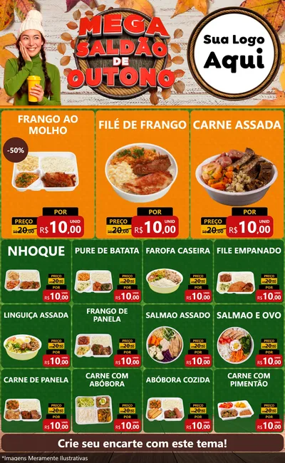 Modelo de Encarte para Encarte Grande com o tema Mega Saldão de Outono para Restaurante
