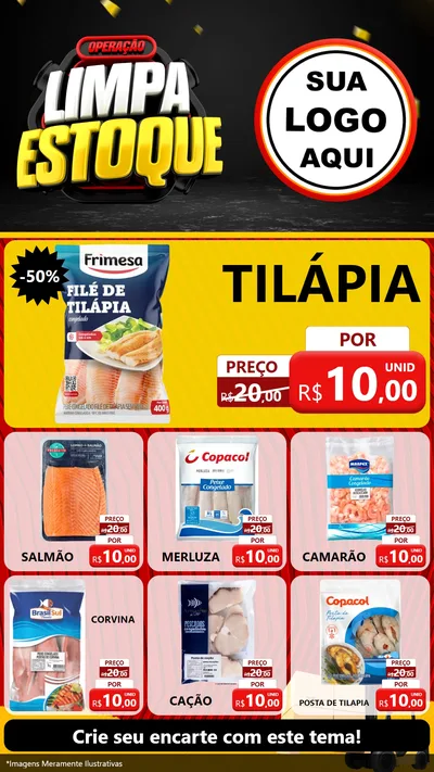 Modelo de Rede Social para Stories com o tema Operação Limpa Estoque para Peixaria