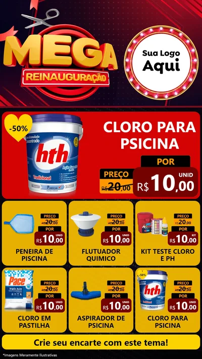 Modelo de Rede Social para Stories com o tema Mega Reinauguração para Produtos para Piscina