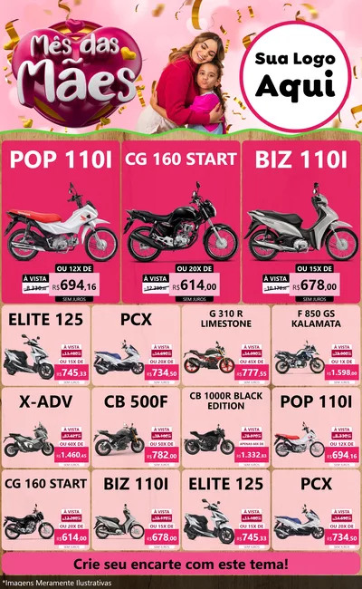 Modelo de Encarte para Encarte Grande com o tema Mês das Mães para Concessionaria de Motos