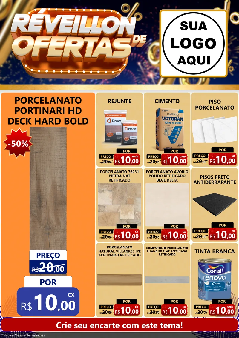 Modelo de Encarte para Encarte A4 Vertical com o tema Réveillon de Ofertas para Pisos e revestimentos