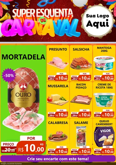 Modelo de Encarte para Encarte A4 Vertical com o tema Super Esquenta de Carnaval para Frios e Laticínios