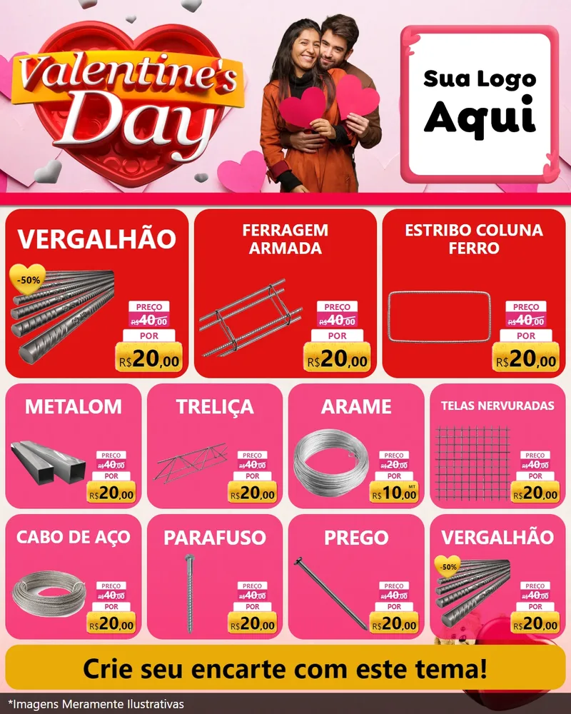 Modelo de Rede Social para Feed Instagram com o tema Valentine's Day para Ferragens