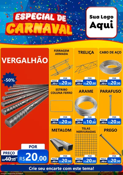 Modelo de Encarte para Encarte A4 Vertical com o tema Especial de Carnaval para Ferragens