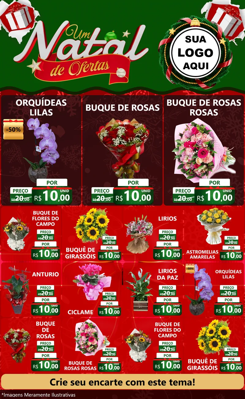Modelo de Encarte para Encarte Grande com o tema Um Natal de Ofertas para Floricultura e jardim