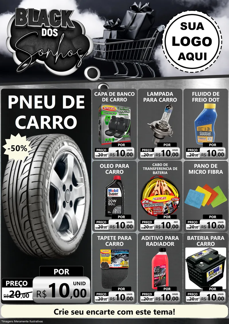 Modelo de Encarte para Encarte A4 Vertical com o tema Black dos Sonhos para Auto peças