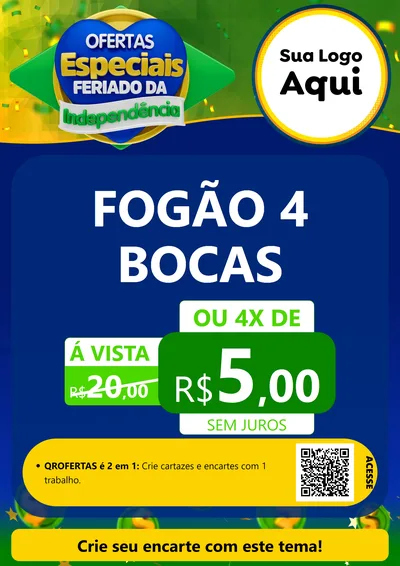 Modelo de Cartaz para Cartaz A4 Vertical com o tema Ofertas Especiais Feriado da Independência para Móveis e Eletro