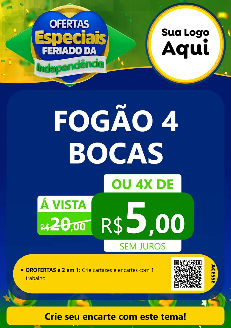 Modelo de Cartaz para Cartaz A4 Vertical com o tema Ofertas Especiais Feriado da Independência para Móveis e Eletro
