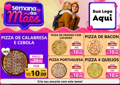 Modelo de Encarte para Encarte A4 Horizontal com o tema Semana das Mães para Pizzaria