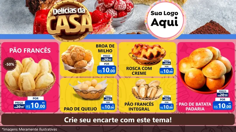 Modelo de TV para TV Horizontal com o tema Delícias da Casa para Padaria