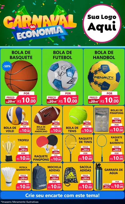 Modelo de Encarte para Encarte Grande com o tema Carnaval da Economia para Artigos Esportivos