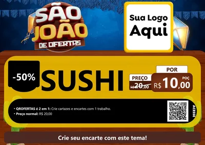 Modelo de Cartaz para Cartaz A4 Horizontal com o tema São João Ofertas Imbatíveis! - Junina para Comida japonesa