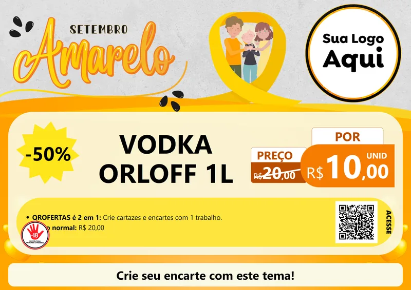 Modelo de Cartaz para Cartaz A4 Horizontal com o tema Setembro Amarelo para Distribuidora de bebidas