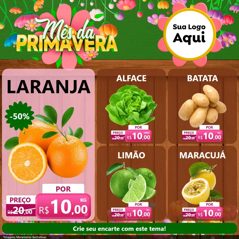 Modelo de Rede Social para Feed Facebook com o tema Mês da Primavera para Hortifrúti