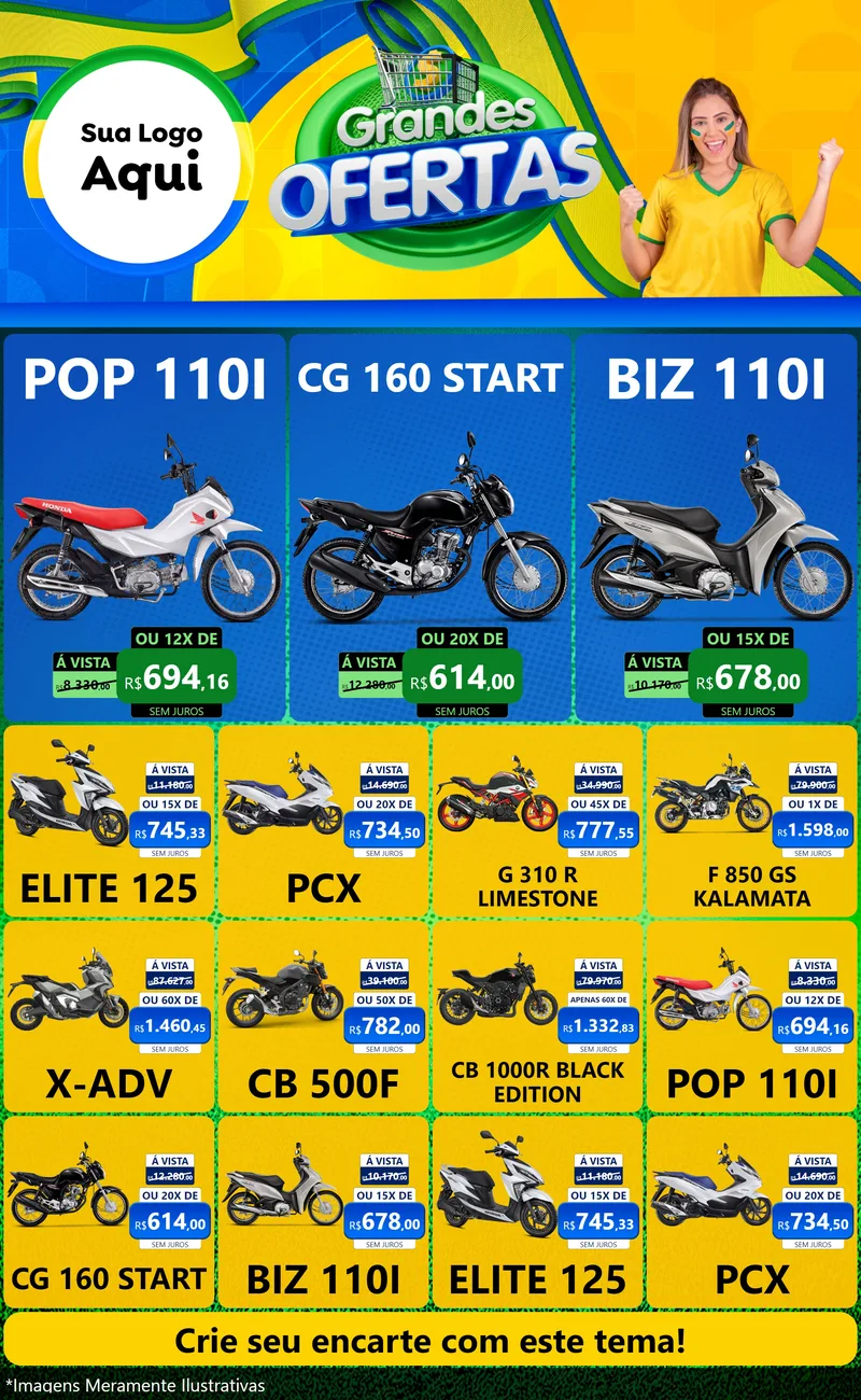 Modelo de Encarte para Encarte Grande com o tema Grandes Ofertas para Concessionaria de Motos