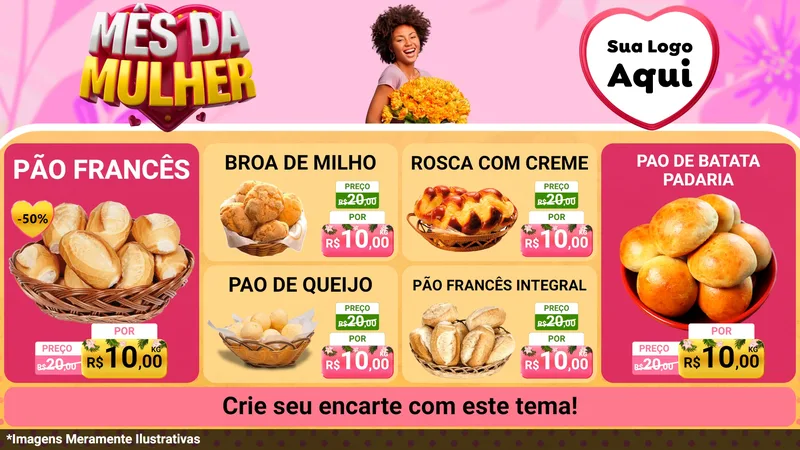 Modelo de TV para TV Horizontal com o tema Mês da Mulher para Padaria